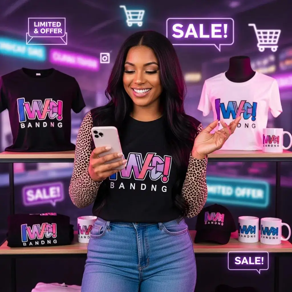 Creator showcasing merchandise while engaging with their audience